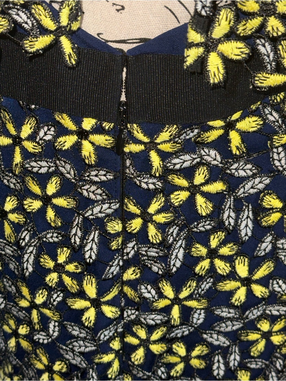 Self-Portrait Eleina Sculpted Daisy Guipure Lace Floral  Dress Yellow Navy US 8 - Picture 12 of 16